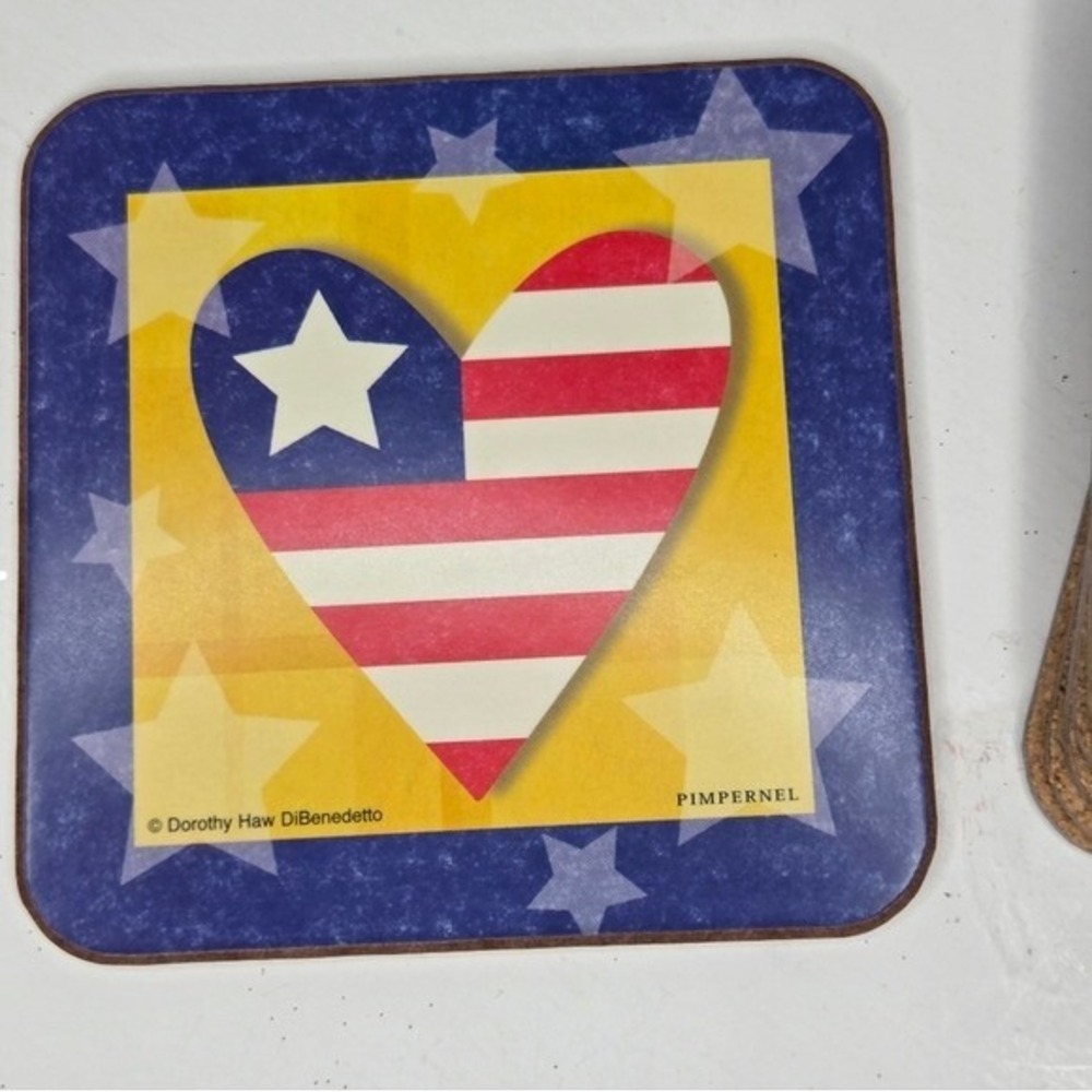 Pimpernel Premier‎ Collection American Flag Heart Coasters Set New